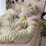 elvesmall Seersucker Princess Girls Bedding Set Duvet Cover Korean Four PIECE  Washed Cotton Bed Sheet  Cover Quilt Set 2024 New