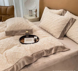elvesmall Winter A thick milk velvet four-piece warm rabbit velvet solid color sheets quilt coral velvet bedding kit