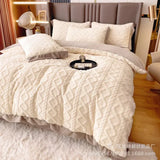 elvesmall Winter A thick milk velvet four-piece warm rabbit velvet solid color sheets quilt coral velvet bedding kit