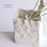 elvesmall  Simple cream style imitation paper bag pleated ceramic vase Hydroponic vase Home decoration room decoration ins simple
