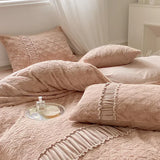 elvesmall luxury Artificial snow Rabbit fleece Winter Spring Bedding Set queen Warm Duvet Cover Set with Sheets high end king size bed set