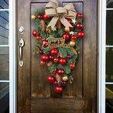 elvesmall Hot Sale Realistic Plastic Christmas Garland Prelit Decorations Merry Christmas Green Tree Red Fruit Christmas Wreaths for Door