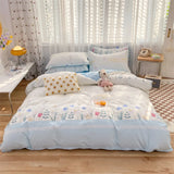 elvesmall 100% High Quality Cotton Bedding Set 1 Duvet Cover 2 Pillowcases Cartoon Sky Blue Flower Pattern Design 16 Sizes,Customizable