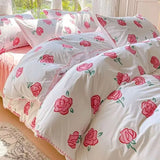 elvesmall Princess Style Pleated Lace Autumn and Winter Caramel Color Four-piece Bedding Set Quilt Cover Bed Sheet Bed Skirt Bed Sheet