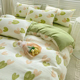 elvesmall Double-layer Cotton and Linen Bedding Set Four-piece Floral Washed Cotton Quilt Cover Net Celebrity Bed Sheet Student BeddingSet