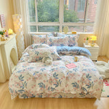 elvesmall Aesthetic Floral Duvet Cover Set Cozy Cotton Home Bedding Set Chic Botanical French Style Comforter Cover Breathable Lightweight