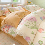 elvesmall Floral Botanical Duvet Cover Set Cotton Pink Bows Reversible Bedding for Girls Women Farmhouse Aesthetic Garden for All Seasons