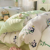elvesmall Ins Floral Style Bedding Set No Filler Breathable Seersucker Soft Single King Size Duvet Cover Flat Fitted Sheet Pillowcase Set