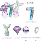 elvesmall Mermaid Party Balloons 32inch 1 2 3 Foil Number Balloon Girls' Mermaid Tail Birthday Party Decorations Baby Shower Helium Globos