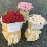 elvesmall 1pcs Knitting Flower Rose Bouquet Knit Flower Hand-Knitted Fake Flower Handmade Crochet Floral Wedding Party Home Decor Gifts