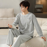 elvesmall  High Quality Men Pajamas Suit Pure Cotton Long Sleeved Autumn Winter Nightcloth Outdoor Male Breathable Fashion Sleepwear Set