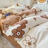 elvesmall Cute Home Comforter Bedding Sets Washed Cotton Duvet Cover Flat Bed Sheet Set Twin Full Queen King Size Bed For Girls Couple