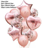 elvesmall 14pcs Rose Gold Mix Star Heart Confetti Latex Balloons Birthday Party Decorations Kids Adult Wedding Anniversary Globos Supplies