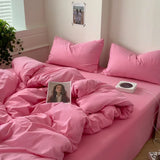 elvesmall Korean Fashion Bedding Set Simple Men's 3/4pcs Queen Bedding Set Black Duvet Cover Set Pink Comforter Bedding Sets