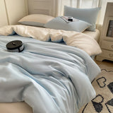 elvesmall Cooling Duvet Cover Single Queen Silky Soft, Solid Color Bedding Set, 4 Pcs Set(1 Comforter Cover + 1 Flat Sheet + 2 Pillowcase)