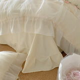 elvesmall  France Romantic Princess Bedding Set Yellow Chiffon Lace Flowers Embroidery Quilt Cover Bed Sheet Pillowcases Home Textile