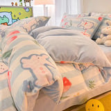 elvesmall  Winter Thickened Warm Flannel Queen Bedding Set Home Textile Cartoon Cute Duvet Cover Sheet Pillowcase 4pcs Luxury Bed Linen Set
