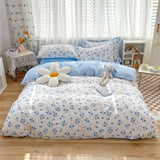 elvesmall 100% High Quality Cotton Bedding Set 1 Duvet Cover 2 Pillowcases Cartoon Sky Blue Flower Pattern Design 16 Sizes,Customizable