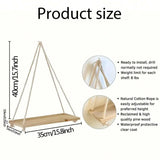 elvesmall 1PC Wooden Swing Hanging Hemp Rope Wall Shelve Mounted Floating Home Living Room Plant Flower Pot Tray Storage Garden Decoration