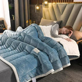 elvesmall  Coral Fleece Autumn Winter Warm Blankets for Bed 3 Layers Thicken Flannel Blanket Quilt Soft Comfortable Warmth Quilts Washable