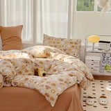 elvesmall New Floral Double Gauze 100% Cotton Bedding Set Breathable Fresh Queen Duvet Cover Set with Sheets Quilt Cover and Pillowcase