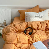 elvesmall INS Style Bedding Comforter Cover Set with Pillowcase bed sheet Single Full Bed Linen Orange Duvet Cover Queen/King Double Bed