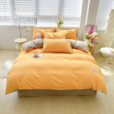 elvesmall Solid Color Duvet Cover Set Twin Queen, 100% Washed Cotton Bedding Set Soft Comfy 4 Pcs-1 Quilt Cover,1 Flat Sheet,2 Pillowcase