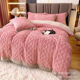 elvesmall Winter A thick milk velvet four-piece warm rabbit velvet solid color sheets quilt coral velvet bedding kit