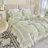 elvesmall  Elegant Bedding Sets Luxury Bed Linen Princess Washed Cotton Ruffle Duvet Cover Set Bed Sheet and Pillowcases Bed Comforter Sets