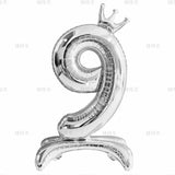 elvesmall  32 Inch Crystal Gradient Number Stand Foil Balloons with Crown Figures Globos 0-9 Birthday Party Decorations Wedding Baby Shower