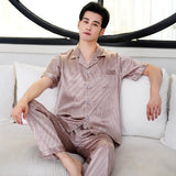elvesmall  Brand Design Pajamas Men Summer Ice Silk Home Wear Set Male Thin Satin Sleep Clothing Night Suit Gentlemen Pyjamas Breathable