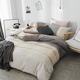 elvesmall  Simple Assorted Colors 100% Cotton Bedding Set Queen Size Japanese-style Splicing Duvet Cover Set with Sheets King Bedding Sets