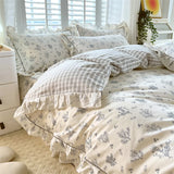 elvesmall New Ruffles 100% Cotton Duvet Cover Set or Single Duvet Covers Floral Princess Style All Cotton Quilt Cover Queen Blanket Cover