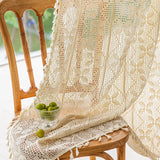 elvesmall  1 Panel Boho Curtains for Living Room Bedroom Vintage Handmade Crochet Farmhouse Hollow Out Knitting Lace Light Filtering Drapes