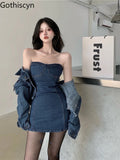 vsrczz  -  High Street Denim Suit Women Spring New Short Coat Jacket Suspenders Tube Top Dress Korean Two-piece Set Ladies