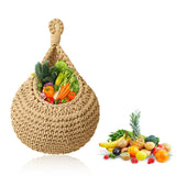 elvesmall  1pc Handwoven Wall Hanging Fruit Vegetable Basket Teardrop Plant Basket Kitchen Table Wall Hanging Storage Basket Container