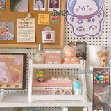 elvesmall Kawaii Double Layers Desktop Storage Shelves Stationery Organizers Rack Large-capacity File Storage Tray Office Desk Accessories