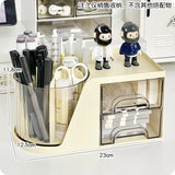 elvesmall Rotating Pen Holder Stand Organizer Multifunction Stationery Storage Box with Drawer Student School Office Desktop Storage Rack