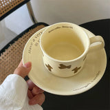 elvesmall  -  Kawaii Bear Coffee Cup And Saucer Cute Creative Ceramic Coffee Mug Set Korean Home Office Milk Tea Water Breakfast Cup Gift