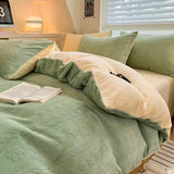 elvesmall High Density Milk Fleece Warm Queen Bedding Set for Winter Plush Skin Friendly Warmth Duvet Cover Set King Thick Quilt Cover Set