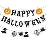 elvesmall Happy Halloween Paper Banners Pumpkin Ghost Spider Web Hanging Garland Haunted Houses Decorations Halloween Scary Party Supplies