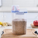 elvesmall 1Pc 2L Food Pail Plastic Storage Tank with Measuring Cup Container Moisture Proof Sealed Jar Supplies Accessories Storage Tank