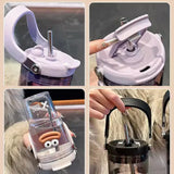 elvesmall -  600/900ml Sport Water Bottle With Straw Handle Cute Plastic Large Cup Drinking Ice Coffee Tea Juice Gym Travel Portable Cups