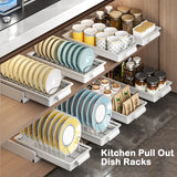 elvesmall Kitchen Pull Out Dish Racks With Drainboard Drawer Storage Sliding Mesh Cabinet Basket for Accessorie Pull Out Cabinet Organizer