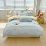 elvesmall Solid Color Duvet Cover Set Twin Queen, 100% Washed Cotton Bedding Set Soft Comfy 4 Pcs-1 Quilt Cover,1 Flat Sheet,2 Pillowcase