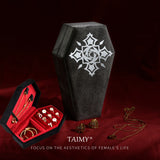 elvesmall Gothic Velvet Jewelry Coffin Shape Ring Necklace Storage Box Logo Custom Display Packaging Case Travel Hip Hop Rap Boxes