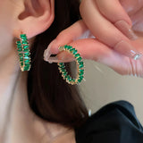 elvesmall Emerald Green Zircon Hoop Earrings For Women Big Round Earrings Bridal Wedding Party Jewelry Gift Girlfriend Wife Birthday