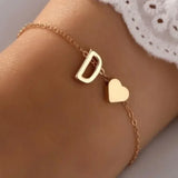 elvesmall 26 English Initial Letter Bracelets for Lovers Women Men DIY Personalized Name Alloy Heart-shaped Bracelets Jewelry Anniversary