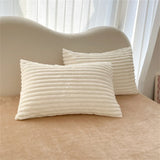 elvesmall Striped Bedding Sets Milk Velvet Winter Warm Four Piece Sets Thicken Bed Linen Quilt Cover Sheet Pillowcase King Bedroom Decor