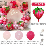 elvesmall  102pcs Strawberry Party Decoration Balloon Garland Kit for Girls 1st 2nd Birthday Party Supplies Strawberry Theme Decoration